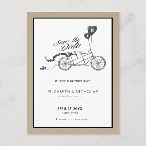 Rustic Vintage Tandem Bicycle Save The Date Announcement Postcard