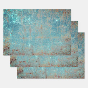 Rustic Vintage Teal Brown Grunge Texture Wrapping Paper Sheets