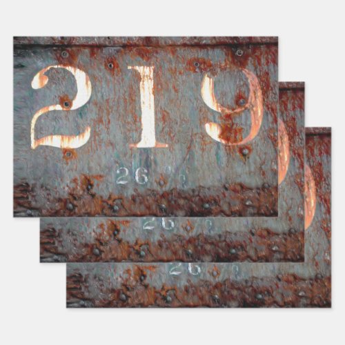 Rustic Vintage Teal Rust Texture Train Numbers Wrapping Paper Sheets