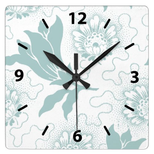 Rustic Vintage Teal White Farmhouse Style Floral Square Wall Clock