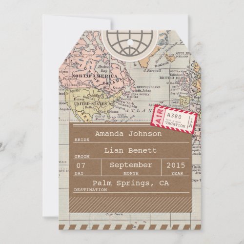 Rustic Vintage Travel Map Save the Date Card