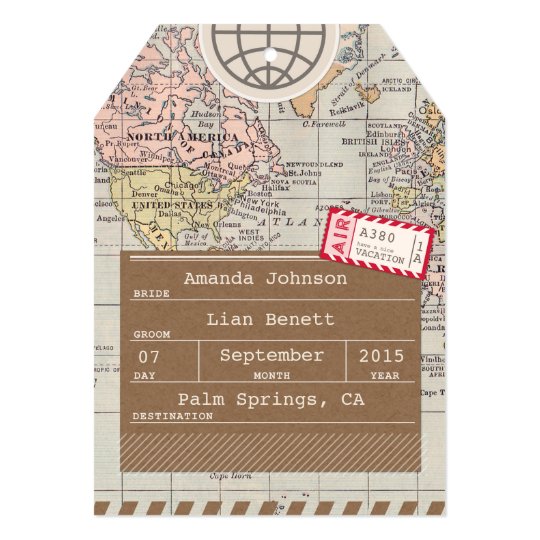 Rustic, Vintage Travel Map Save the Date Card