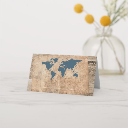 Rustic Vintage Travel Theme Wood Map Place Card
