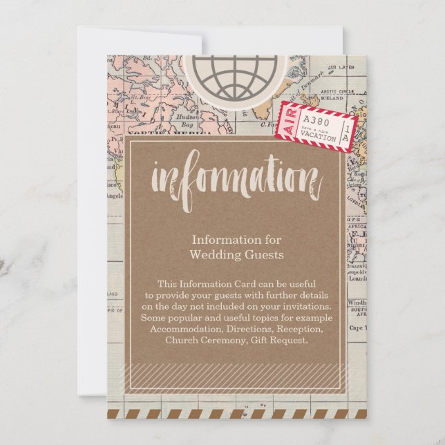 Rustic vintage travel Wedding Information Card (Front)