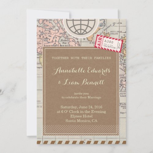 Rustic vintage travel Wedding Invitation Card