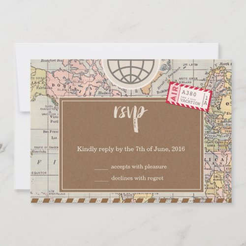 Rustic vintage travel Wedding RSVP Card