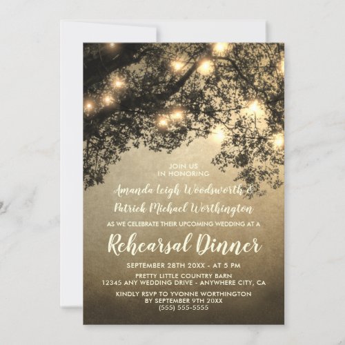 Rustic Vintage Tree Rehearsal Dinner Invitations