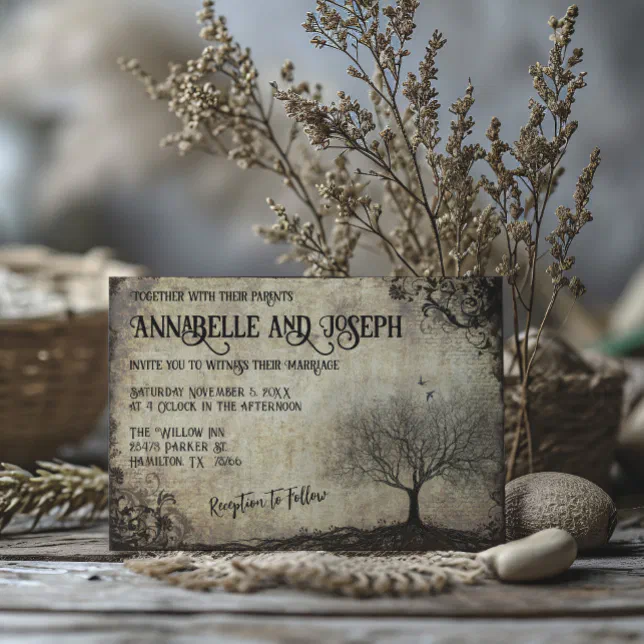 Rustic Vintage Tree Wedding Invitation | Zazzle