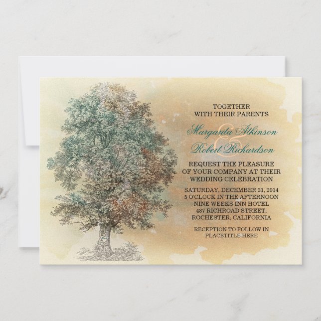 rustic vintage tree wedding invitations (Front)