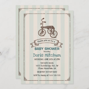 Rustic Vintage Tricycle Boy Baby Shower Invitation