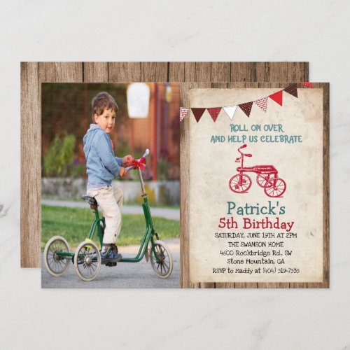 Rustic Vintage Tricycle Boy Birthday Invitation