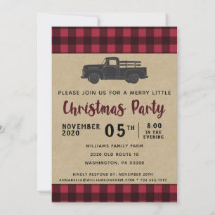 Rustic Vintage Truck Buffalo Plaid Christmas Party Invitation