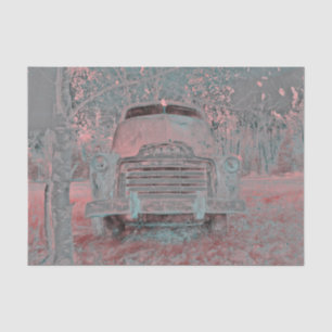 Rustic Vintage Truck Pastel Pink Gray Retro Tissue Paper