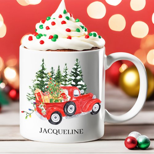 Rustic Vintage Truck Tree Snow Christmas Name Coffee Mug