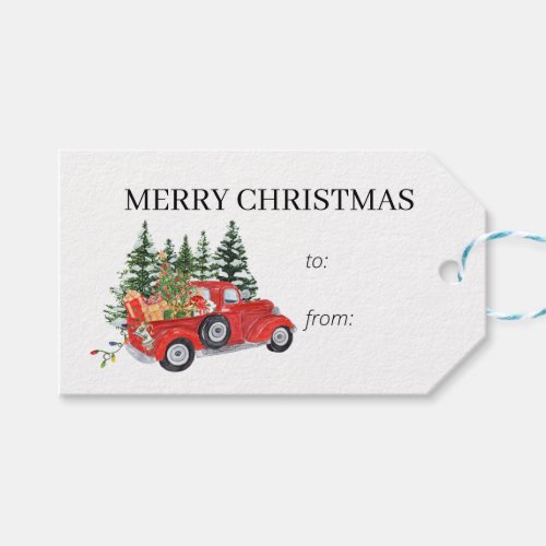 Rustic Vintage Truck Tree Snow Christmas To From  Gift Tags