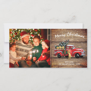 Rustic Vintage Truck w/ Dogs Christmas Photo 8x4 Holiday Card