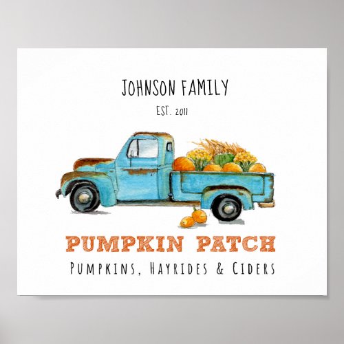 Rustic Vintage Truck with Pumpkin Personalized Poster