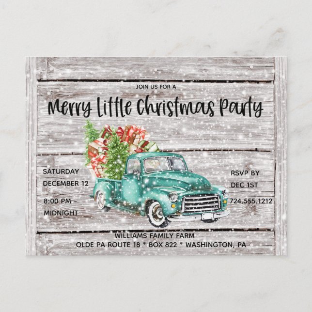 Rustic Vintage Truck Wood Christmas Party Invite (Front)