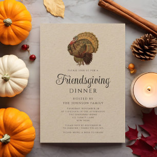 Rustic Vintage Turkey Friendsgiving Dinner Invitation