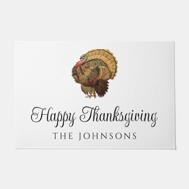 Rustic Vintage Turkey Happy Thanksgiving Doormat (Front)