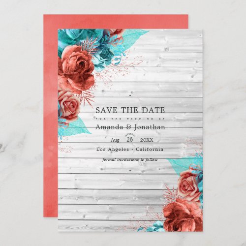 Rustic Vintage Turquoise and Coral Floral Wedding Save The Date