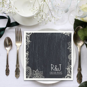 rustic vintage typography Chalkboard wedding Napkins