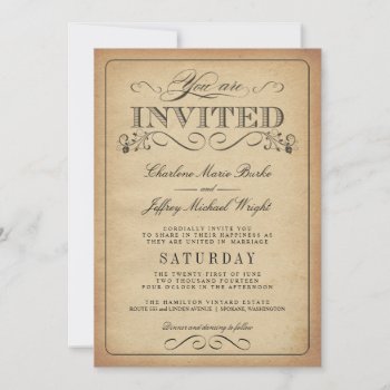 Rustic Vintage Typography Wedding Invitations by weddingtrendy at Zazzle
