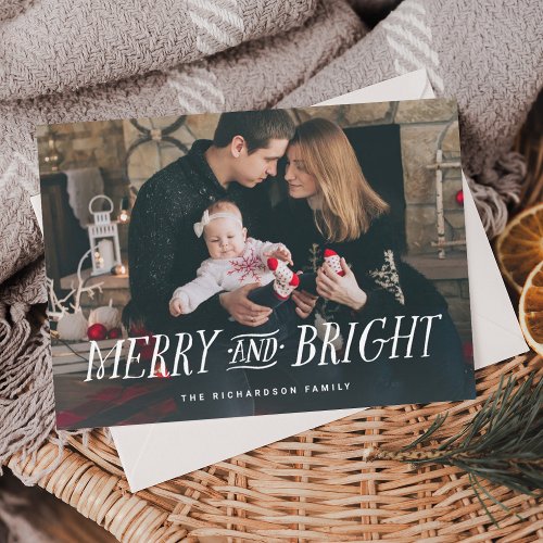 Rustic Vintage Typography with Photo  Christmas Holiday Card
