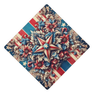 rustic/vintage USA/patriotic Graduation Cap Topper