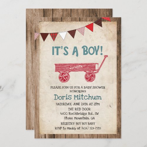 Rustic Vintage Wagon Boy Baby Shower Invitation