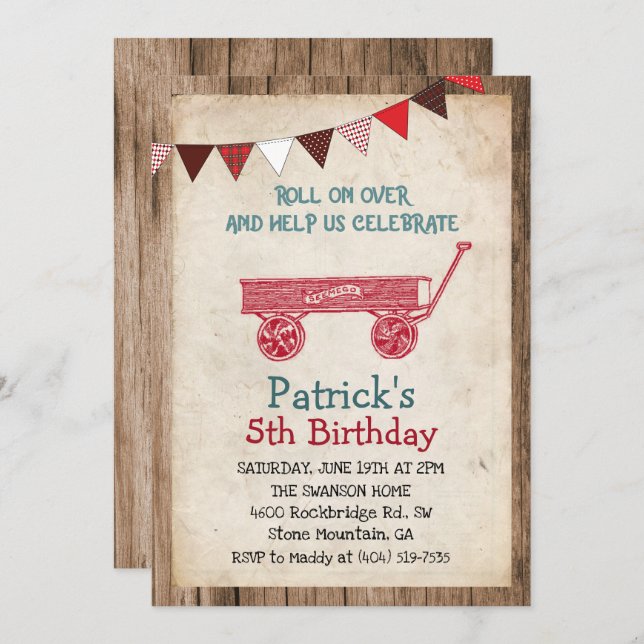 Rustic Vintage Wagon Boy Birthday Invitation (Front/Back)