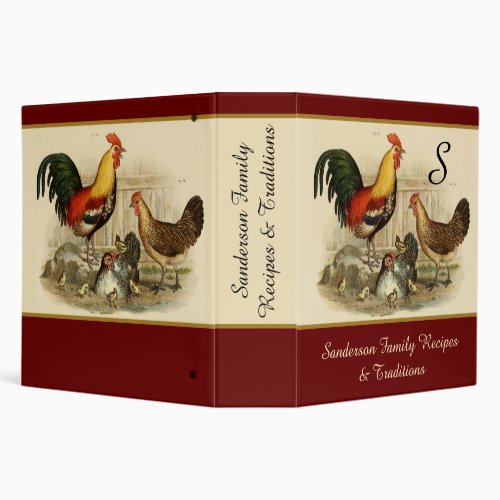 Rustic Vintage Watercolor Colorful Rooster Chicken 3 Ring Binder