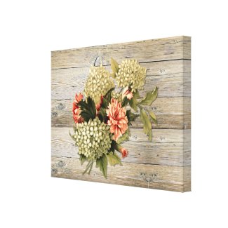 Rustic Vintage Watercolor Floral, Whitewashed Wood Canvas Print