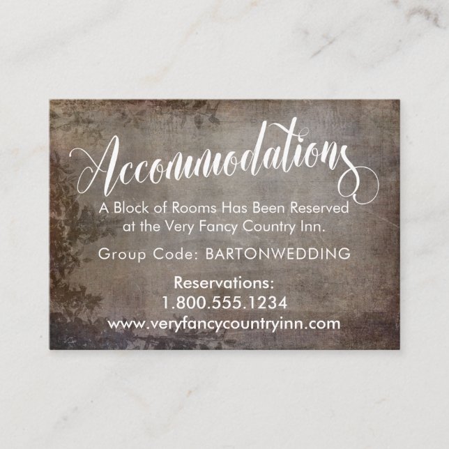 Rustic Vintage Wedding Accommodations Insert Cards (Front)