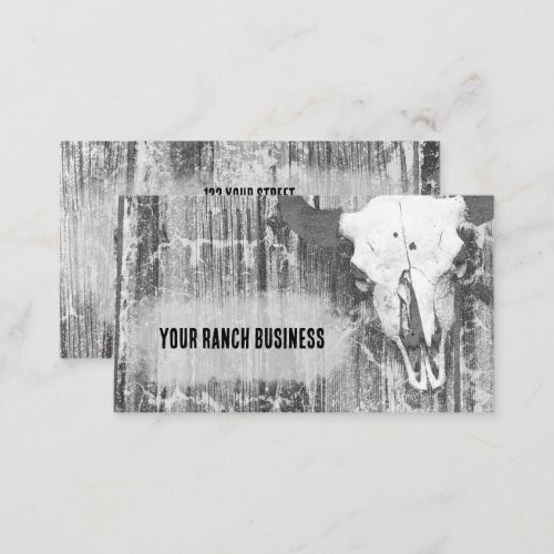 Rustic Vintage Western Black And White Bull Skull Business Card