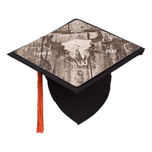 Rustic Vintage Western Brown Bull Skull Graduation Cap Topper