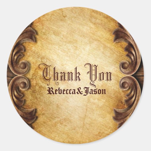 rustic vintage western country wedding thank you classic round sticker