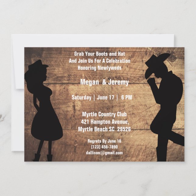 Rustic Vintage Western Couple Theme Reception    Invitation (Front)