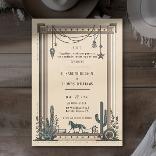 Rustic Vintage Western Cowboy Horse Cactus Wedding Invitation