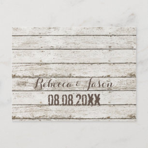 rustic vintage white barn wood save the date announcement postcard