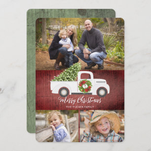 Rustic Vintage White Truck 3-Photo Christmas Card