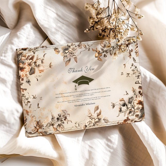 Rustic Vintage Wildflower Bloom Graduation Thank You Card (Creator Uploaded)