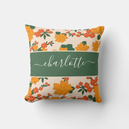 Rustic Vintage Wildflowers Orange Floral Throw Pillow