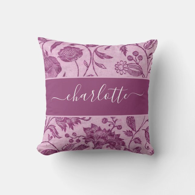 Rustic Vintage Wildflowers Purple Floral Throw Pillow (Front)