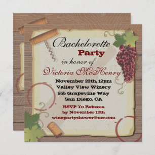 Rustic Vintage Wine Tasting Bachelorette Party Invitation