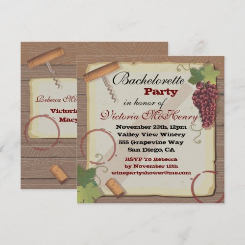 Rustic Vintage Wine Tasting Bachelorette Party Custom Invitations