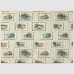 Rustic Vintage Winter Landscape Collage Tissue Paper