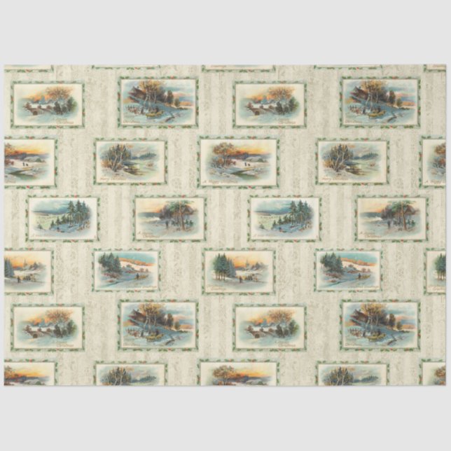 Rustic Vintage Winter Landscape Collage Tissue Paper (Front)