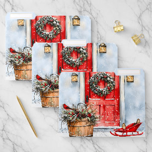 Rustic Vintage Winter Red Christmas Door Wreath File Folder