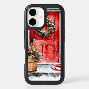 Rustic Vintage Winter Red Christmas Door Wreath iPhone 16 Case